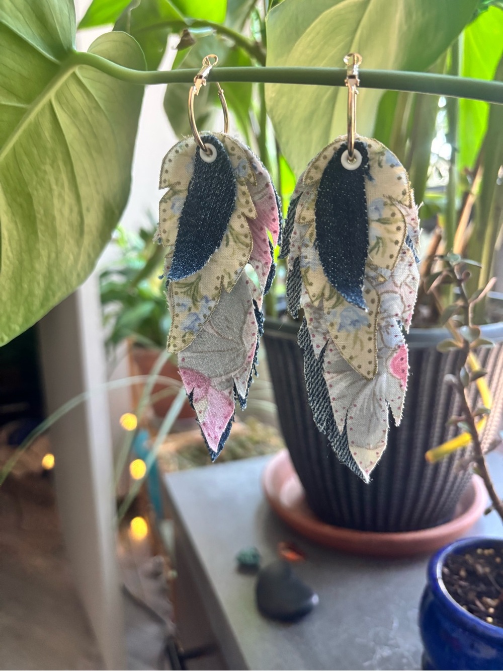 Denim & Cloth Feather Earrings